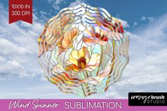 Stained Glass Flowers Wind Spinner Sublimation PNG - Floral Product Image 1
