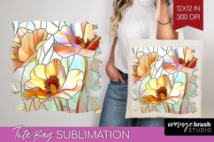 Stained Glass Flowers Tote Bag - Floral Tote Bag PNG Product Image 1