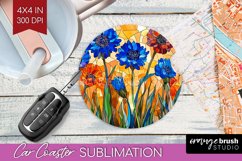 Stained Glass Flowers Car Coaster - Floral Coaster PNG Product Image 1