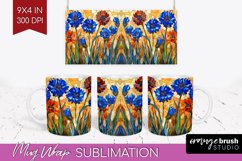 Stained Glass Flowers Mug Wrap - Floral Mug PNG Sublimation Product Image 1