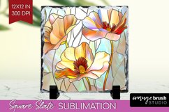 Stained Glass Flowers Slate PNG - Floral Square Slate Product Image 1