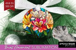 Stained Glass Flowers Ornament PNG - Floral PNG Sublimation Product Image 1