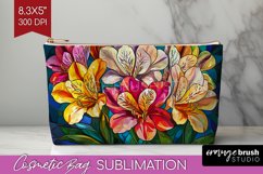 Stained Glass Flowers Cosmetic Bag - Floral Makeup Bag PNG Product Image 1