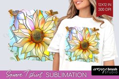 Stained Glass Flowers Square Tshirt Background - Floral PNG Product Image 1