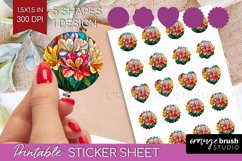 Stained Glass Flowers Round Sticker - Floral Printable Sheet Product Image 1