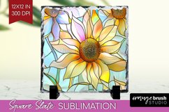 Stained Glass Flowers Slate PNG - Floral Square Slate Product Image 1
