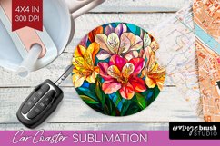 Stained Glass Flowers Car Coaster - Floral Coaster PNG Product Image 1