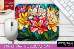 Stained Glass Flowers Mouse Pad Sublimation - Floral PNG Product Image 1