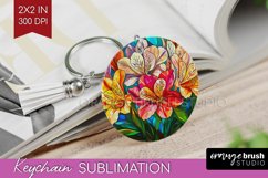 Stained Glass Flowers Keychain PNG - Floral Keychain Product Image 1
