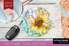 Stained Glass Flowers Car Coaster - Floral Coaster PNG Product Image 1