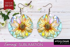 Stained Glass Flowers Round Earrings - Floral PNG Product Image 1