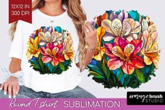 Stained Glass Flowers Round Tshirt Background - Floral PNG Product Image 1