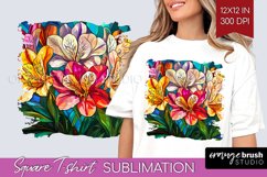 Stained Glass Flowers Square Tshirt Background - Floral PNG Product Image 1