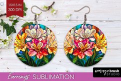 Stained Glass Flowers Round Earrings - Floral PNG Product Image 1