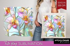 Stained Glass Flowers Tote Bag - Floral Tote Bag PNG Product Image 1