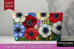 Stained Glass Flowers Cosmetic Bag - Floral Makeup Bag PNG Product Image 1