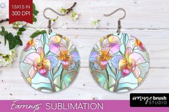 Stained Glass Flowers Round Earrings - Floral PNG Product Image 1