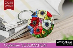 Stained Glass Flowers Keychain PNG - Floral Keychain Product Image 1