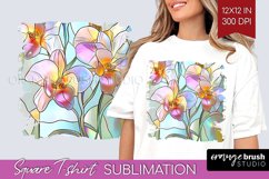 Stained Glass Flowers Square Tshirt Background - Floral PNG Product Image 1