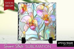 Stained Glass Flowers Slate PNG - Floral Square Slate Product Image 1