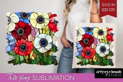 Stained Glass Flowers Tote Bag - Floral Tote Bag PNG Product Image 1