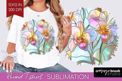 Stained Glass Flowers Round Tshirt Background - Floral PNG Product Image 1