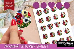 Stained Glass Flowers Round Sticker - Floral Printable Sheet Product Image 1