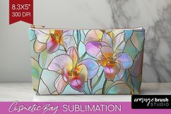 Stained Glass Flowers Cosmetic Bag - Floral Makeup Bag PNG Product Image 1