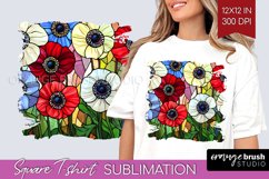 Stained Glass Flowers Square Tshirt Background - Floral PNG Product Image 1
