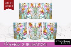 Stained Glass Flowers Mug Wrap - Floral Mug PNG Sublimation Product Image 1