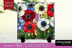 Stained Glass Flowers Slate PNG - Floral Square Slate Product Image 1