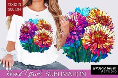Stained Glass Flowers Round Tshirt Background - Floral PNG Product Image 1