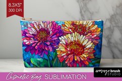 Stained Glass Flowers Cosmetic Bag - Floral Makeup Bag PNG Product Image 1