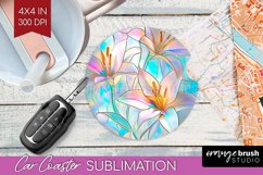 Stained Glass Flowers Car Coaster - Floral Coaster PNG Product Image 1
