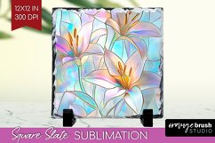 Stained Glass Flowers Slate PNG - Floral Square Slate Product Image 1