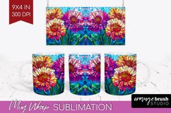 Stained Glass Flowers Mug Wrap - Floral Mug PNG Sublimation Product Image 1