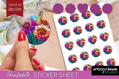 Stained Glass Flowers Round Sticker - Floral Printable Sheet Product Image 1