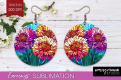 Stained Glass Flowers Round Earrings - Floral PNG Product Image 1