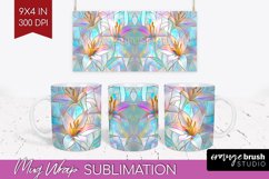 Stained Glass Flowers Mug Wrap - Floral Mug PNG Sublimation Product Image 1