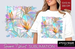 Stained Glass Flowers Square Tshirt Background - Floral PNG Product Image 1