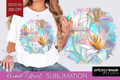 Stained Glass Flowers Round Tshirt Background - Floral PNG Product Image 1
