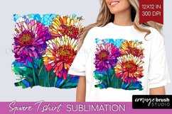 Stained Glass Flowers Square Tshirt Background - Floral PNG Product Image 1