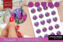 Stained Glass Flowers Round Sticker - Floral Printable Sheet Product Image 1