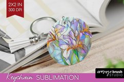 Stained Glass Flowers Keychain PNG - Floral Keychain Product Image 1