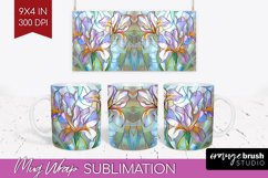 Stained Glass Flowers Mug Wrap - Floral Mug PNG Sublimation Product Image 1
