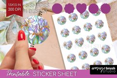 Stained Glass Flowers Round Sticker - Floral Printable Sheet Product Image 1