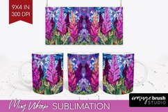 Stained Glass Flowers Mug Wrap - Floral Mug PNG Sublimation Product Image 1