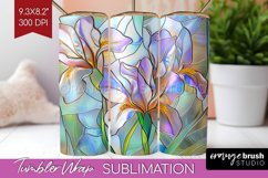 Stained Glass Flowers Tumbler Wrap - Floral Tumbler PNG Product Image 1
