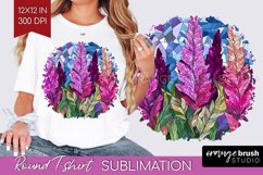 Stained Glass Flowers Round Tshirt Background - Floral PNG Product Image 1