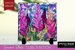 Stained Glass Flowers Slate PNG - Floral Square Slate Product Image 1